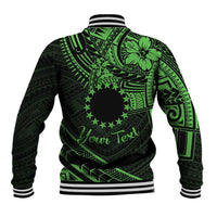 Kia Orana Cook Islands Baseball Jacket Circle Stars With Floral Green Pattern LT01 - Polynesian Pride