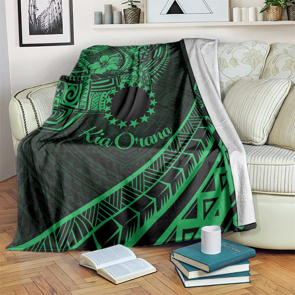 Kia Orana Cook Islands Blanket Circle Stars With Floral Green Pattern LT01 Green - Polynesian Pride