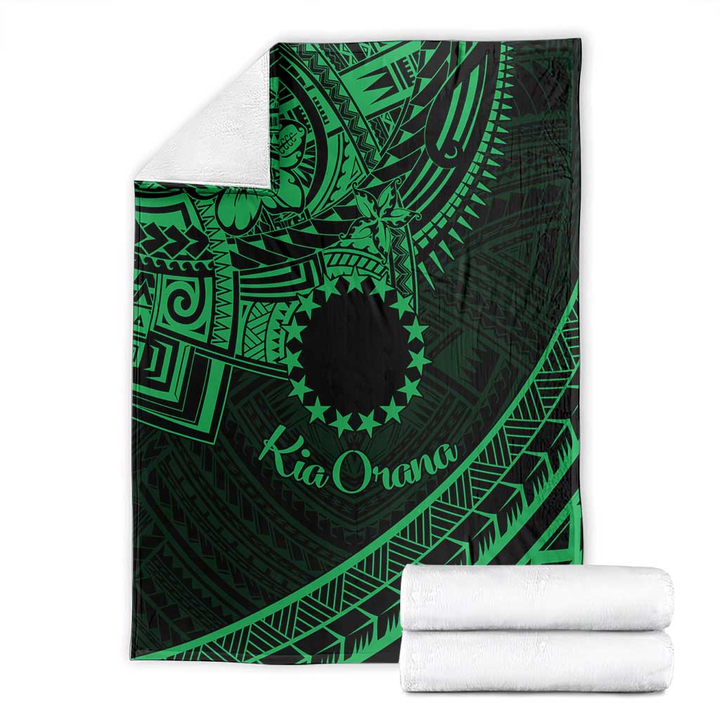 Kia Orana Cook Islands Blanket Circle Stars With Floral Green Pattern LT01 - Polynesian Pride