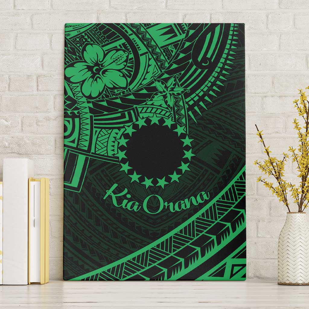 Kia Orana Cook Islands Canvas Wall Art Circle Stars With Floral Green Pattern LT01 Without Frame Green - Polynesian Pride