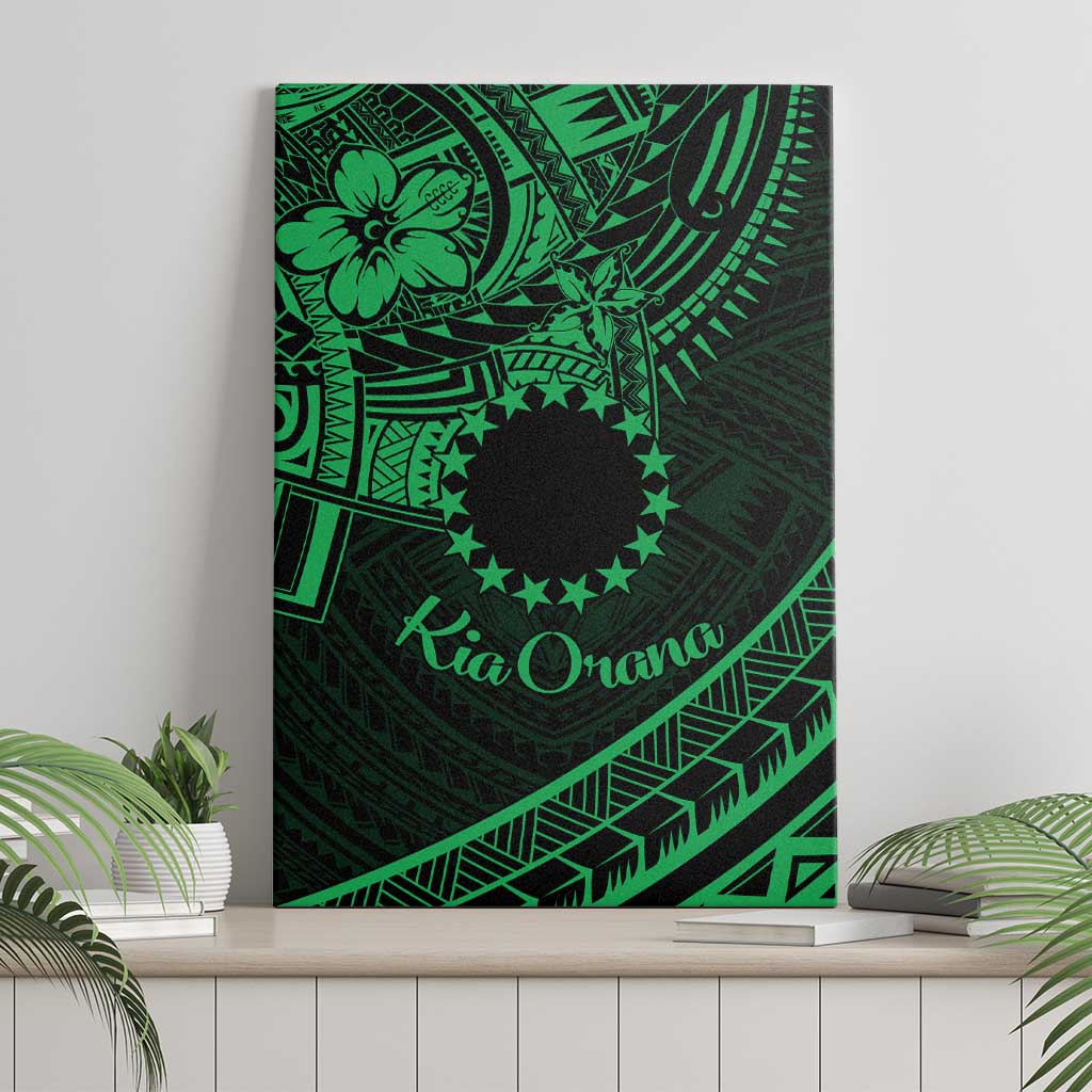 Kia Orana Cook Islands Canvas Wall Art Circle Stars With Floral Green Pattern LT01 - Polynesian Pride