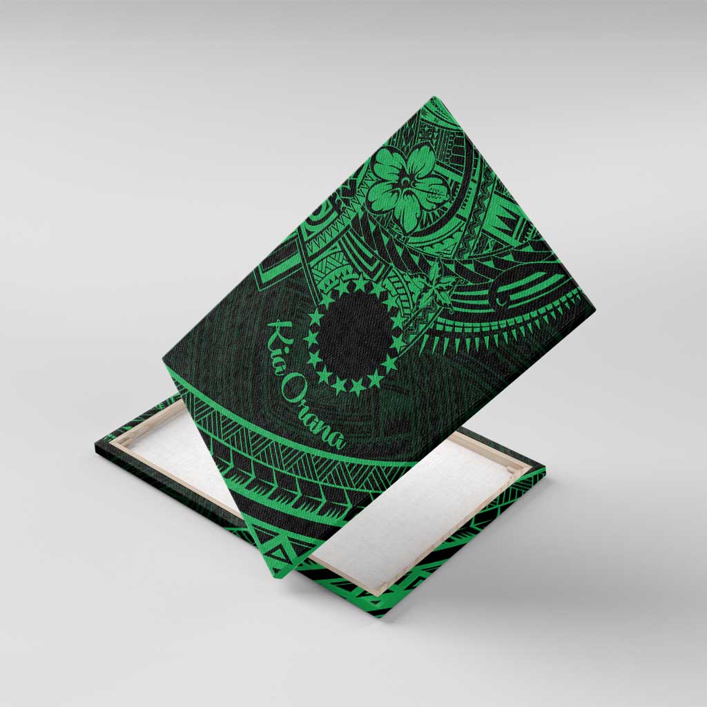 Kia Orana Cook Islands Canvas Wall Art Circle Stars With Floral Green Pattern LT01 With Frame Green - Polynesian Pride