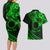 Kia Orana Cook Islands Couples Matching Long Sleeve Bodycon Dress and Hawaiian Shirt Circle Stars With Floral Green Pattern LT01 - Polynesian Pride