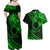 Kia Orana Cook Islands Couples Matching Off Shoulder Maxi Dress and Hawaiian Shirt Circle Stars With Floral Green Pattern LT01 - Polynesian Pride