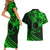 Kia Orana Cook Islands Couples Matching Short Sleeve Bodycon Dress and Hawaiian Shirt Circle Stars With Floral Green Pattern LT01 - Polynesian Pride