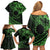 Kia Orana Cook Islands Family Matching Off Shoulder Short Dress and Hawaiian Shirt Circle Stars With Floral Green Pattern LT01