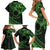 Kia Orana Cook Islands Family Matching Short Sleeve Bodycon Dress and Hawaiian Shirt Circle Stars With Floral Green Pattern LT01