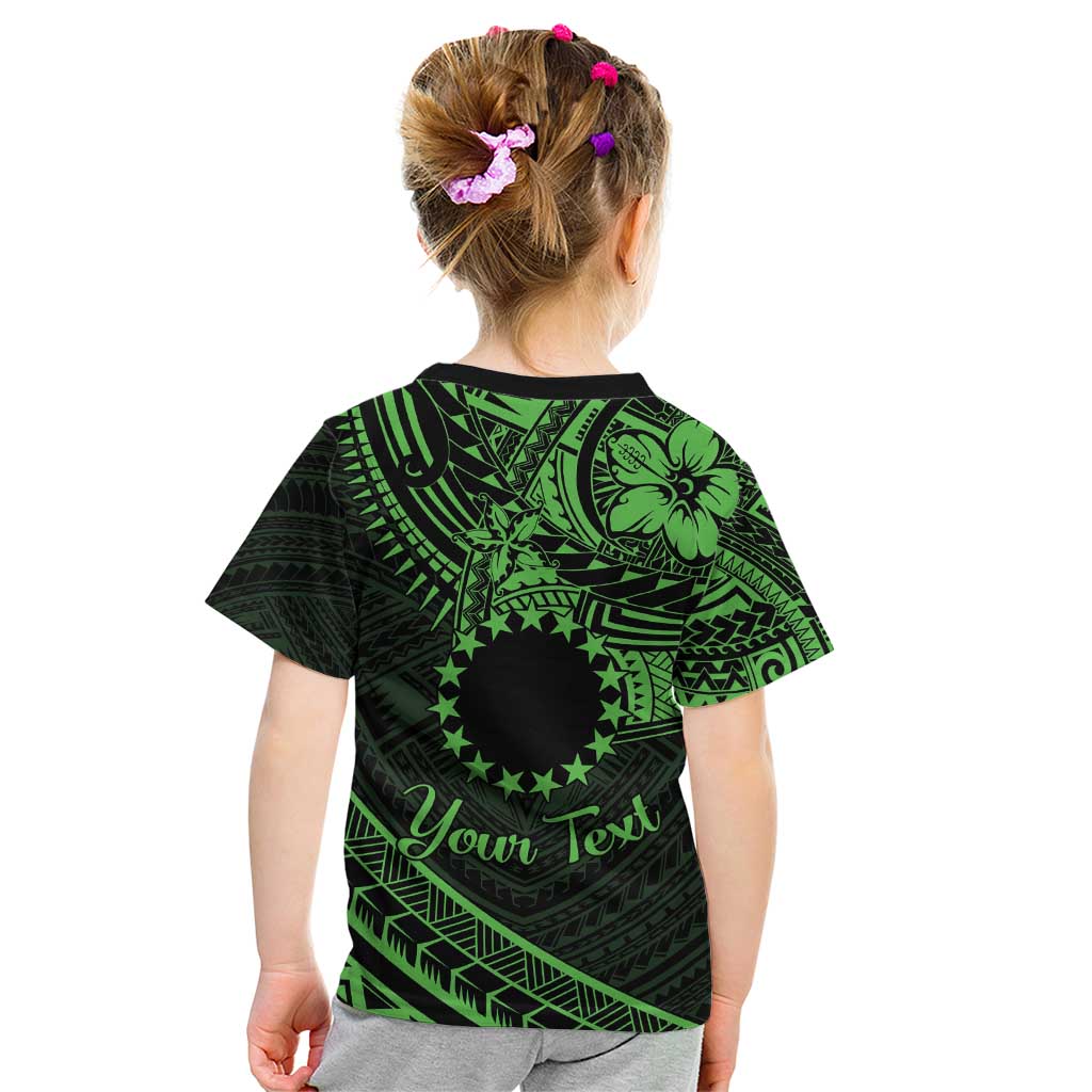 Kia Orana Cook Islands Kid T Shirt Circle Stars With Floral Green Pattern LT01 - Polynesian Pride