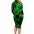 Kia Orana Cook Islands Long Sleeve Bodycon Dress Circle Stars With Floral Green Pattern LT01 - Polynesian Pride