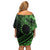 Kia Orana Cook Islands Off Shoulder Short Dress Circle Stars With Floral Green Pattern LT01