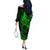 Kia Orana Cook Islands Off The Shoulder Long Sleeve Dress Circle Stars With Floral Green Pattern LT01 - Polynesian Pride