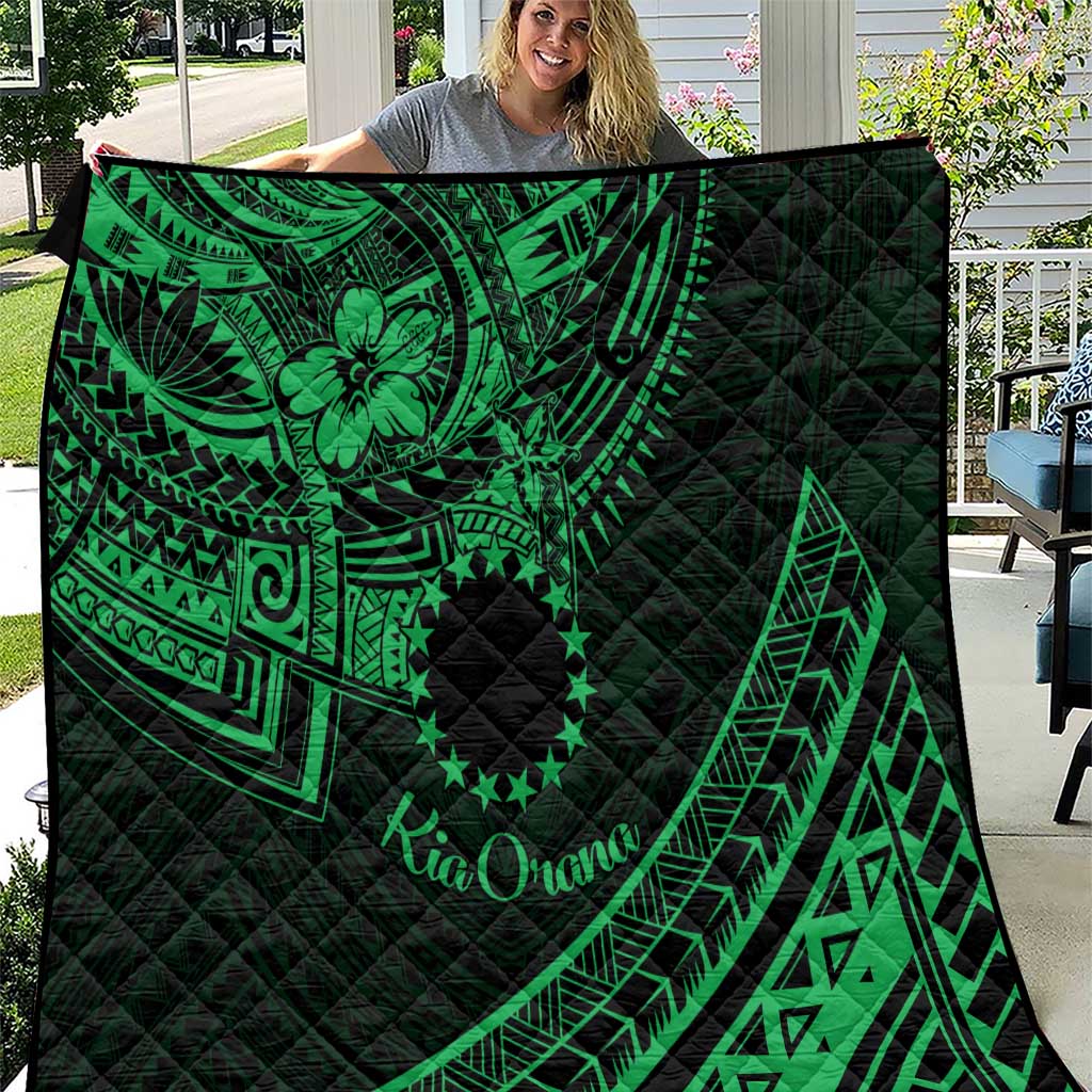 Kia Orana Cook Islands Quilt Circle Stars With Floral Green Pattern LT01 Green - Polynesian Pride