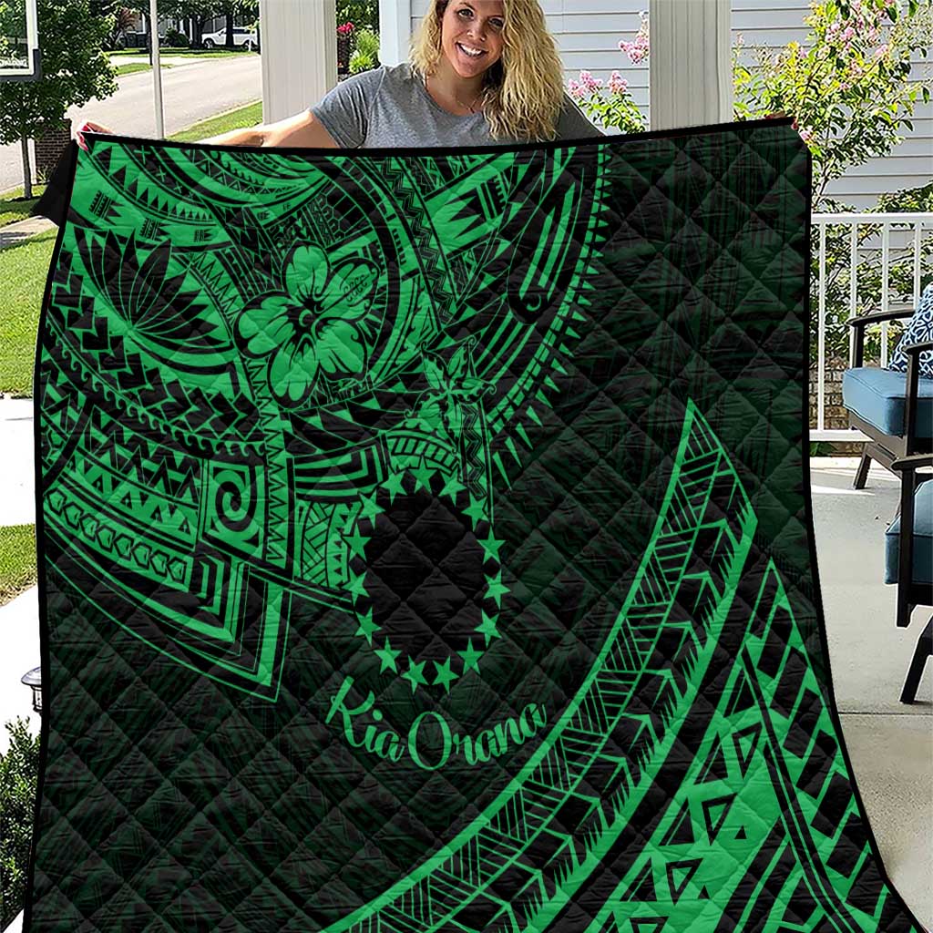 Kia Orana Cook Islands Quilt Circle Stars With Floral Green Pattern LT01