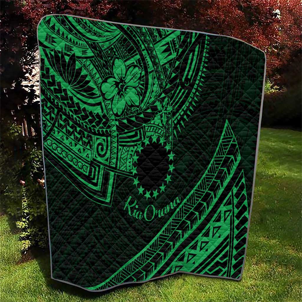 Kia Orana Cook Islands Quilt Circle Stars With Floral Green Pattern LT01 - Polynesian Pride