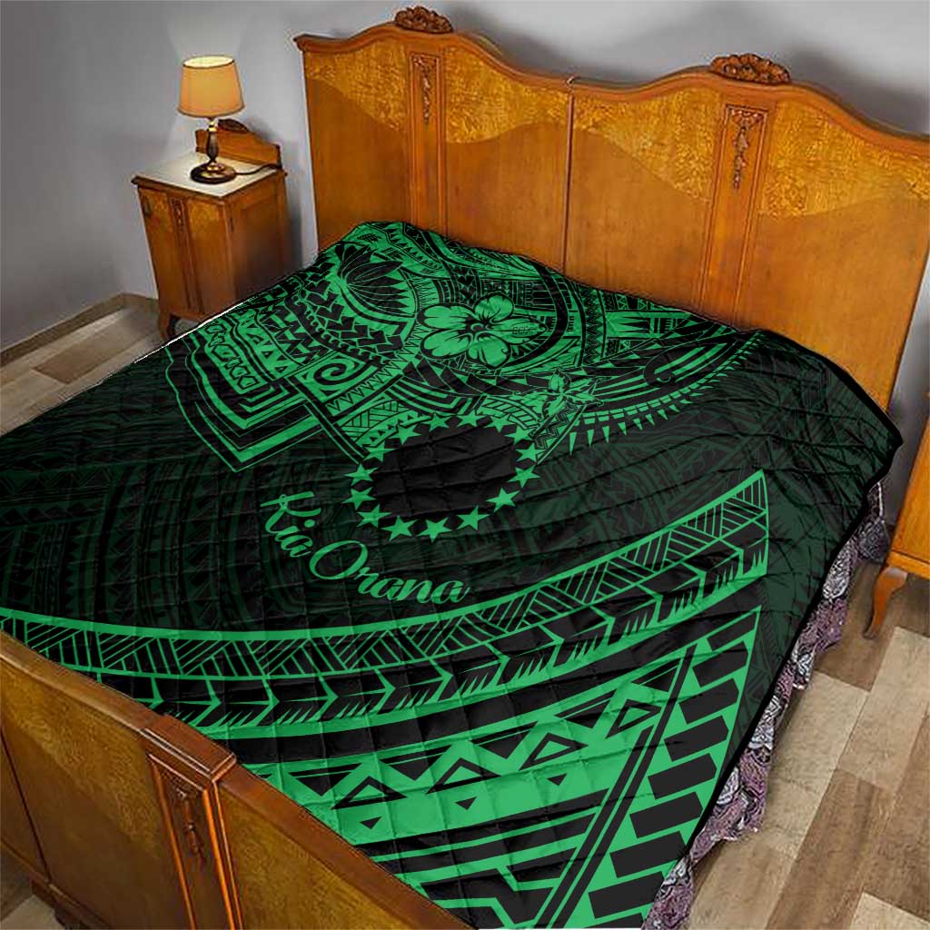 Kia Orana Cook Islands Quilt Circle Stars With Floral Green Pattern LT01 - Polynesian Pride