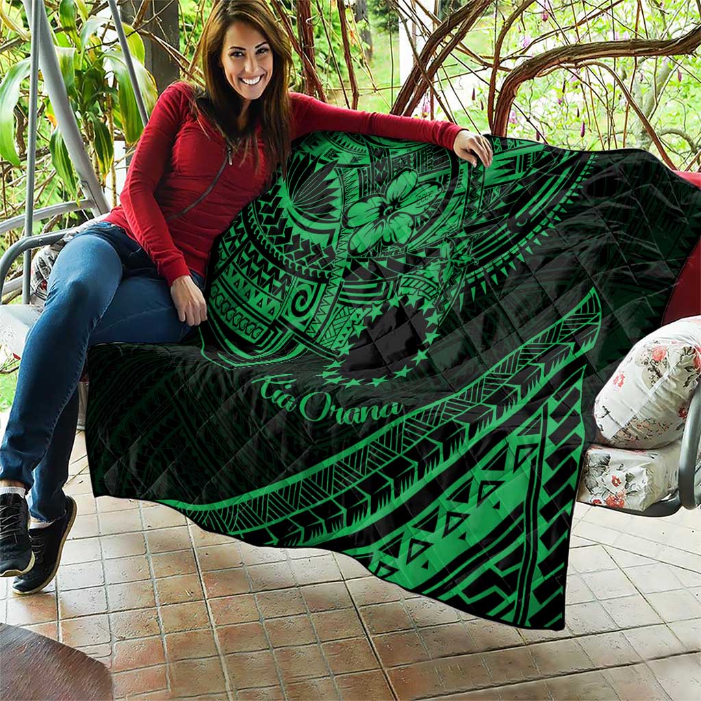 Kia Orana Cook Islands Quilt Circle Stars With Floral Green Pattern LT01 - Polynesian Pride