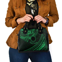 Kia Orana Cook Islands Shoulder Handbag Circle Stars With Floral Green Pattern LT01 - Polynesian Pride