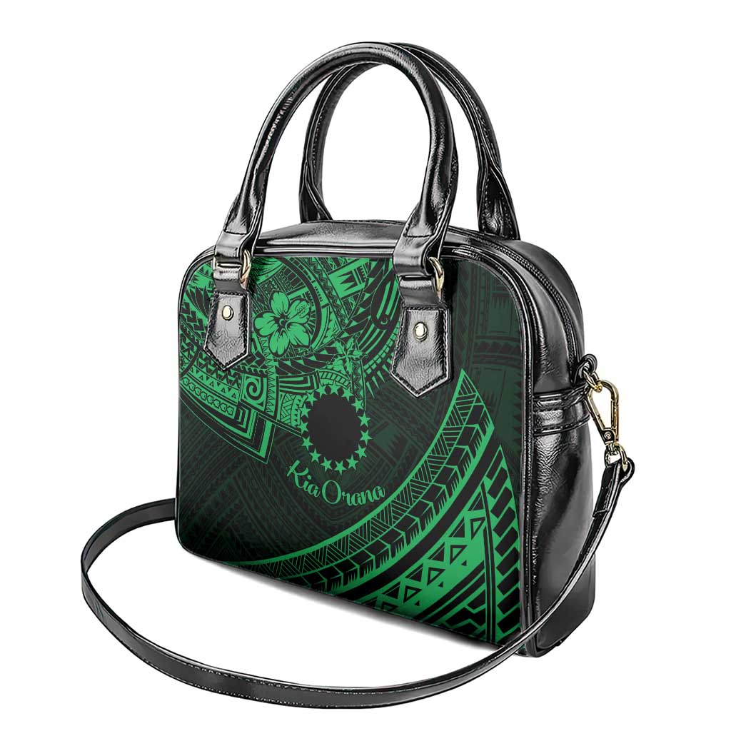 Kia Orana Cook Islands Shoulder Handbag Circle Stars With Floral Green Pattern LT01 - Polynesian Pride