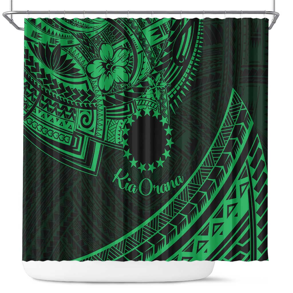 Kia Orana Cook Islands Shower Curtain Circle Stars With Floral Green Pattern LT01