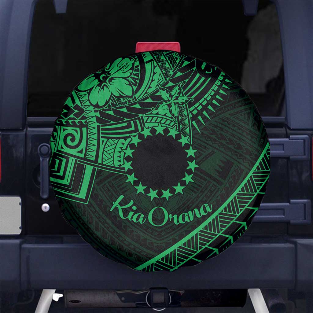 Kia Orana Cook Islands Spare Tire Cover Circle Stars With Floral Green Pattern LT01 - Polynesian Pride