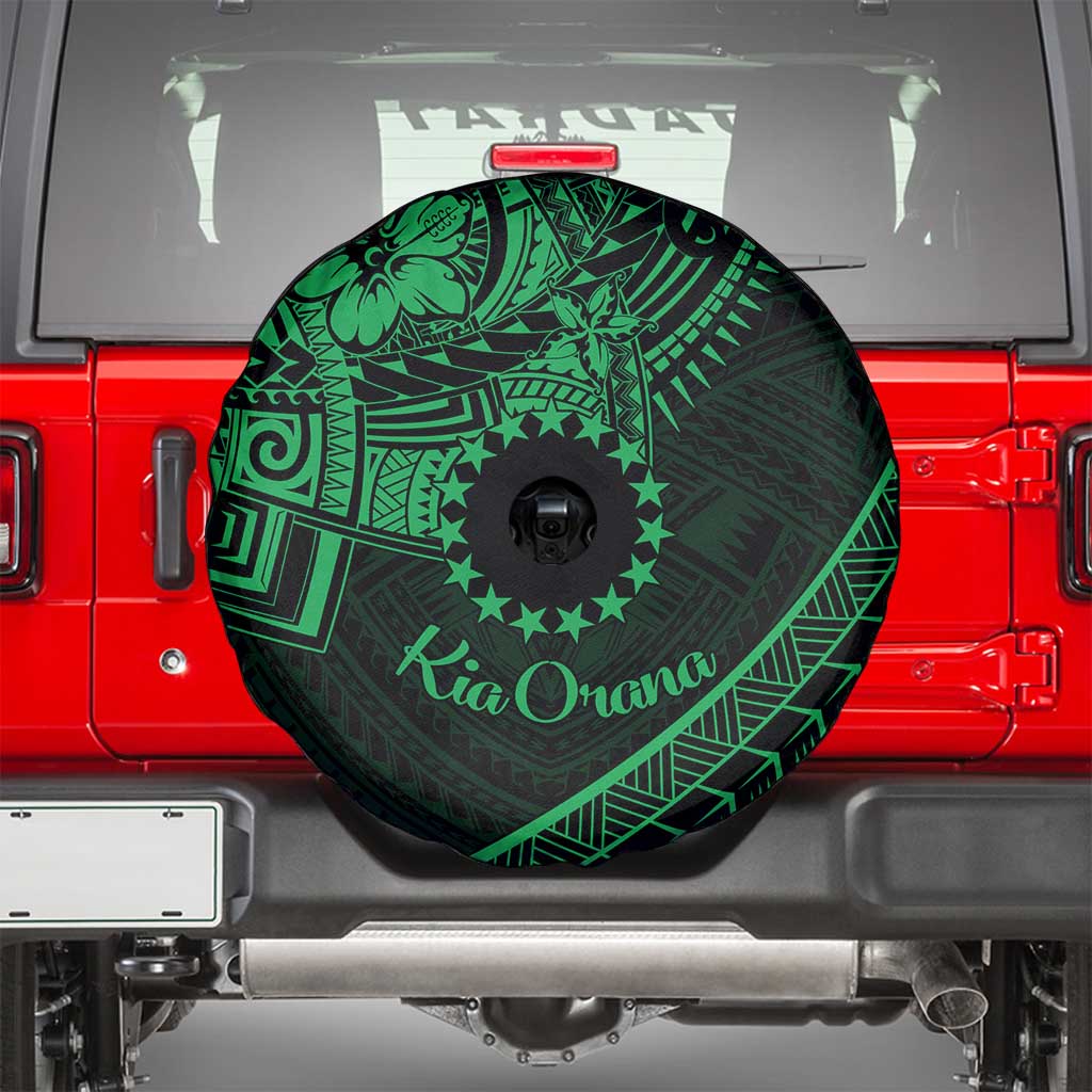 Kia Orana Cook Islands Spare Tire Cover Circle Stars With Floral Green Pattern LT01 - Polynesian Pride