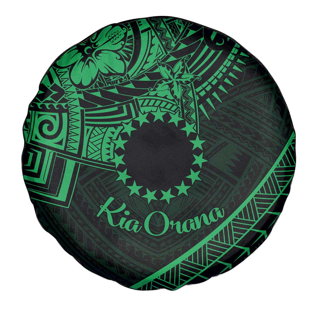 Kia Orana Cook Islands Spare Tire Cover Circle Stars With Floral Green Pattern LT01 - Polynesian Pride