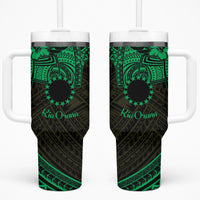 Kia Orana Cook Islands Tumbler With Handle Circle Stars With Floral Green Pattern LT01 One Size: 40 oz Green - Polynesian Pride