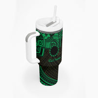 Kia Orana Cook Islands Tumbler With Handle Circle Stars With Floral Green Pattern LT01 - Polynesian Pride