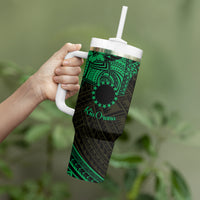 Kia Orana Cook Islands Tumbler With Handle Circle Stars With Floral Green Pattern LT01 - Polynesian Pride