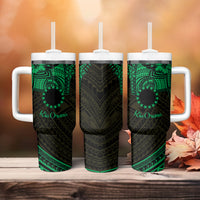 Kia Orana Cook Islands Tumbler With Handle Circle Stars With Floral Green Pattern LT01 - Polynesian Pride