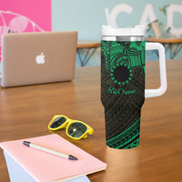 Kia Orana Cook Islands Tumbler With Handle Circle Stars With Floral Green Pattern LT01 - Polynesian Pride