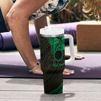 Kia Orana Cook Islands Tumbler With Handle Circle Stars With Floral Green Pattern LT01 - Polynesian Pride