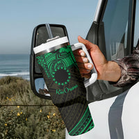 Kia Orana Cook Islands Tumbler With Handle Circle Stars With Floral Green Pattern LT01 - Polynesian Pride
