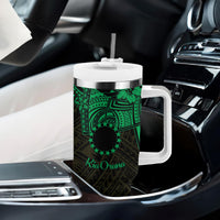 Kia Orana Cook Islands Tumbler With Handle Circle Stars With Floral Green Pattern LT01 - Polynesian Pride