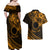 Kia Orana Cook Islands Couples Matching Off Shoulder Maxi Dress and Hawaiian Shirt Circle Stars With Floral Gold Pattern LT01 - Polynesian Pride