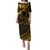 Kia Orana Cook Islands Family Matching Puletasi Dress and Hawaiian Shirt Circle Stars With Floral Gold Pattern LT01 Mom's Dress Gold - Polynesian Pride