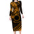 Kia Orana Cook Islands Long Sleeve Bodycon Dress Circle Stars With Floral Gold Pattern LT01 Long Dress Gold - Polynesian Pride