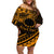 Kia Orana Cook Islands Off Shoulder Short Dress Circle Stars With Floral Gold Pattern LT01 Women Gold - Polynesian Pride