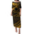 Kia Orana Cook Islands Puletasi Circle Stars With Floral Gold Pattern LT01 Long Dress Gold - Polynesian Pride