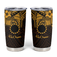 Kia Orana Cook Islands Tumbler Cup Circle Stars With Floral Gold Pattern LT01 Gold - Polynesian Pride