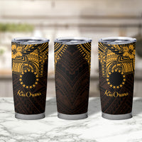 Kia Orana Cook Islands Tumbler Cup Circle Stars With Floral Gold Pattern LT01 - Polynesian Pride