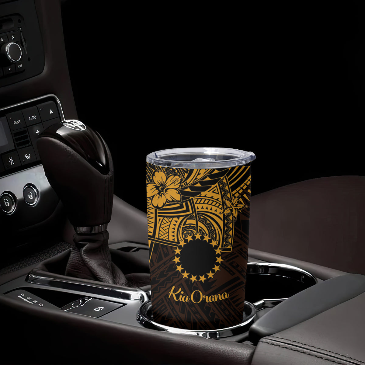 Kia Orana Cook Islands Tumbler Cup Circle Stars With Floral Gold Pattern LT01 - Polynesian Pride