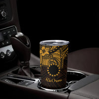 Kia Orana Cook Islands Tumbler Cup Circle Stars With Floral Gold Pattern LT01 - Polynesian Pride