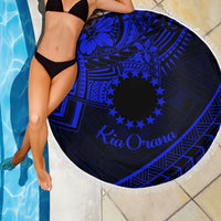 Kia Orana Cook Islands Beach Blanket Circle Stars With Floral Navy Blue Pattern LT01 - Polynesian Pride