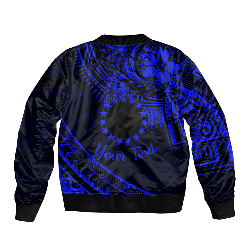 Kia Orana Cook Islands Bomber Jacket Circle Stars With Floral Navy Blue Pattern LT01 - Polynesian Pride
