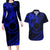 Kia Orana Cook Islands Couples Matching Long Sleeve Bodycon Dress and Hawaiian Shirt Circle Stars With Floral Navy Blue Pattern LT01 Blue - Polynesian Pride