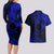 Kia Orana Cook Islands Couples Matching Long Sleeve Bodycon Dress and Hawaiian Shirt Circle Stars With Floral Navy Blue Pattern LT01 - Polynesian Pride