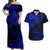 Kia Orana Cook Islands Couples Matching Off Shoulder Maxi Dress and Hawaiian Shirt Circle Stars With Floral Navy Blue Pattern LT01 Blue - Polynesian Pride