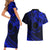 Kia Orana Cook Islands Couples Matching Short Sleeve Bodycon Dress and Hawaiian Shirt Circle Stars With Floral Navy Blue Pattern LT01 - Polynesian Pride