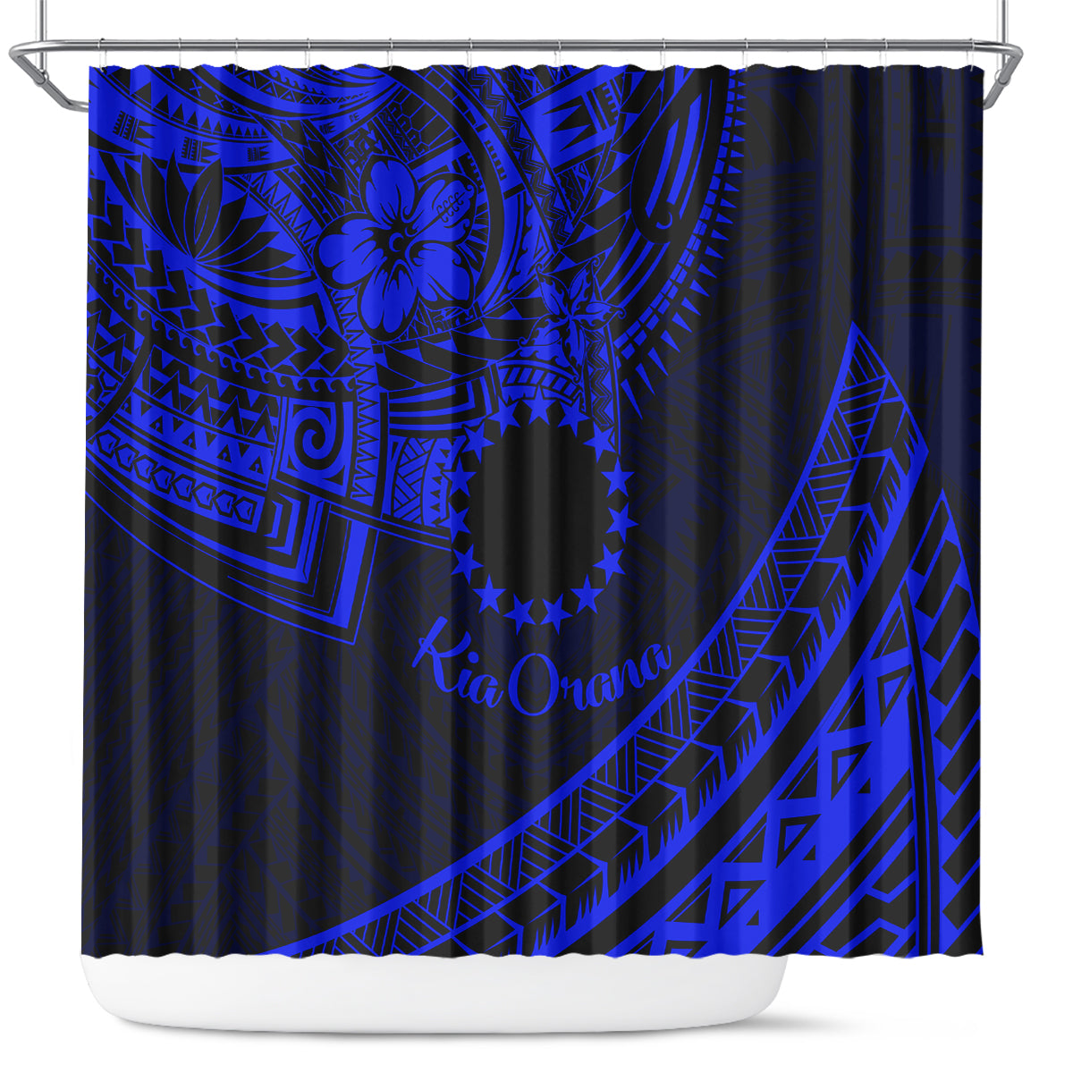 Kia Orana Cook Islands Shower Curtain Circle Stars With Floral Navy Blue Pattern LT01 Blue - Polynesian Pride